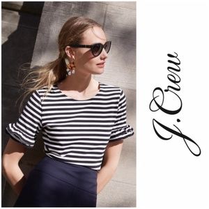 J Crew Ruffle Sleeve T Shirt in Stripe